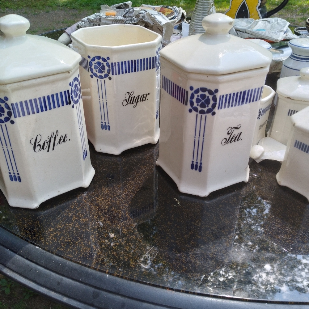 🇩🇪   GERMAN CANISTER SET  BLUE Mid Century Modern  DELFT BLUE VNPLVC